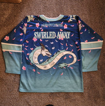 Load image into Gallery viewer, EMBROIDERED leftover &quot;SWIRLED AWAY&quot; &quot;haku infinity&quot; Pretty Lights x Spirited Away hockey jersey
